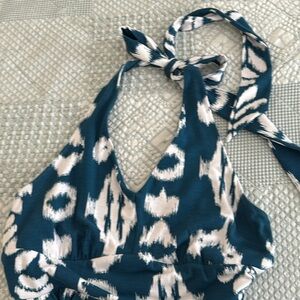 Teal and White Tribal Patterned Halter Maxi Dress